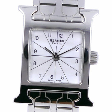 HERMES H Watch HH1.110 Stainless Steel Silver Quartz Analog Display Ladies White Dial