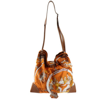 HERMES Silky City PM Omnibus and the White Lady's Game Shoulder Bag Silk Vau Barenia Orange Brown