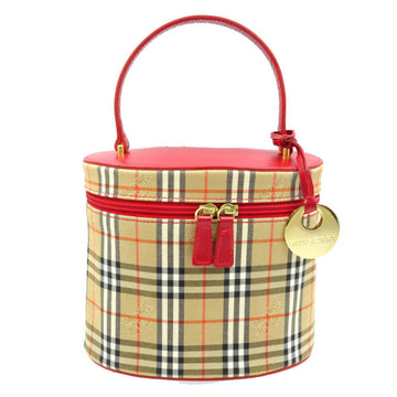 Burberry Nova Check Canvas Leather Beige Red Vanity Bag Handbag