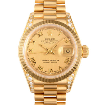 ROLEX Datejust 69238 Solid Gold Lug Diamond K18YG No. X Ladies Automatic Watch Champagne Dial