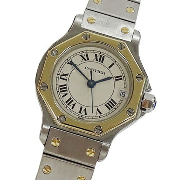 Cartier Watch Ladies Santos Octagon SM Date Quartz Stainless Steel SS Gold YG 187903 Polished