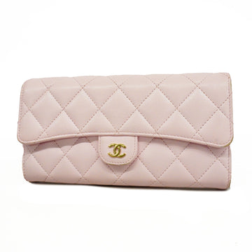 Chanel Matelasse Bi-fold Long Wallet Fittings Caviar Leather Light Pink