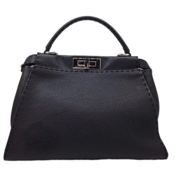 FENDI Peekaboo Selleria 8BN290 Black Bag Leather Handbag Shoulder Cover SV Hardware Women's Men's Unisex