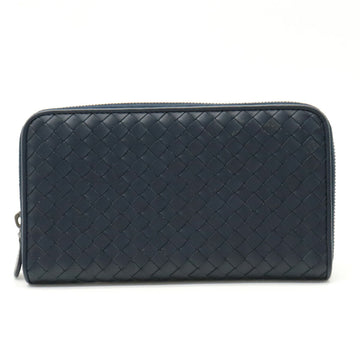 BOTTEGA VENETA Intrecciato Round Long Wallet Calf Leather Navy 518389