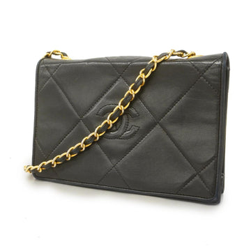 CHANEL Shoulder Bag Matelasse Chain Lambskin Black Gold Hardware Women's