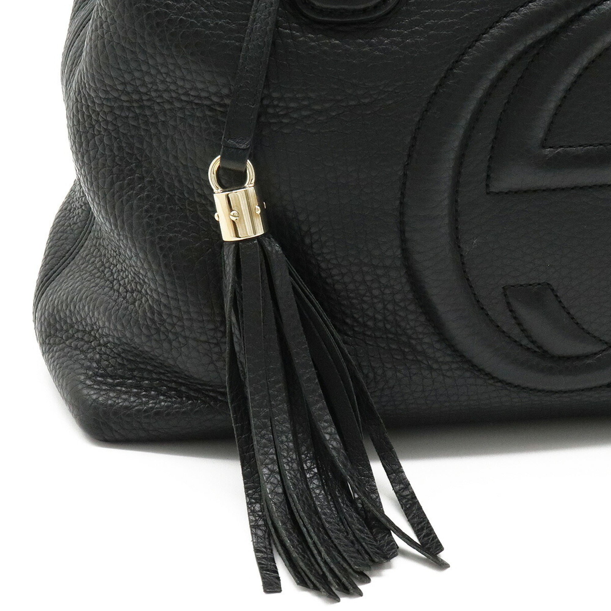 Gucci Soho Working Tote Bag Shoulder Tassel Leather Black 308363