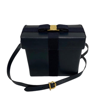 SALVATORE FERRAGAMO Vara Ribbon Leather Genuine Shoulder Bag Navy
