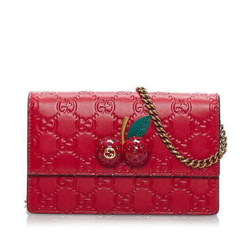 Gucci Shima Cherry Motif Chain Shoulder Bag 481291 Red Leather Ladies GUCCI