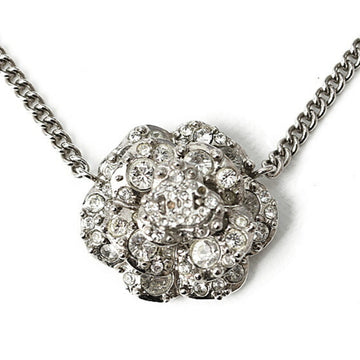 CHANEL necklace pendant  here mark rhinestone A60215 camellia silver