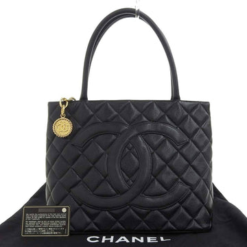 Chanel Reprint Tote Bag Caviar Skin Black Coco Mark Logo Gold Metal Fittings 6th A01804