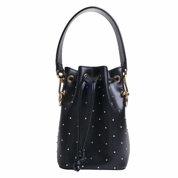 FENDI Leather Studded Mon Tresor Handbag 8BS010 Black Ladies