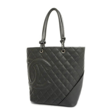 CHANELAuth  tote bag cambon line lambskin black silver metal