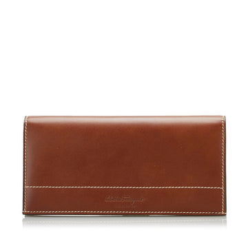 SALVATORE FERRAGAMO Long Wallet Brown Leather Ladies