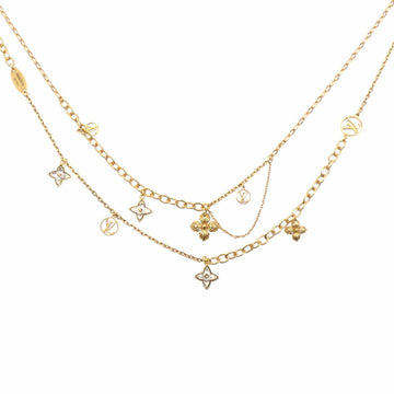 LOUIS VUITTON Necklace Collier Blooming Strass Women's Metal Monogram Flower Gold 2 Rows M68374