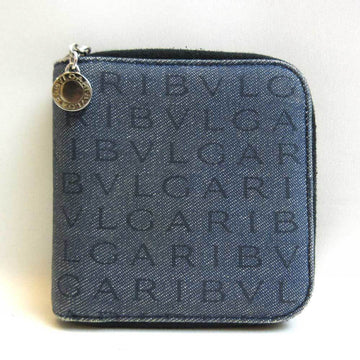 BVLGARI Logomania Denim Round Zipper Bifold Wallet