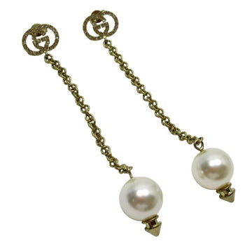 Gucci Earrings GG Gold x Pearl White Clear Metal Material Fake Stone