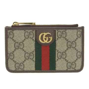 GUCCI Ophidia GG Supreme Leather Double G Card Case Coin 671723 Beige Brown Ladies