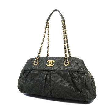 Chanel shoulder bag matelasse leather black gold metal