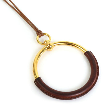 HERMES Necklace Pendant Metal/Leather Gold/Brown Unisex