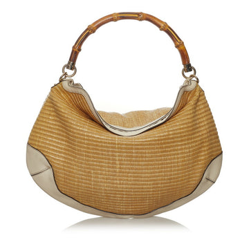 Gucci Bamboo One Shoulder Bag 169976 Beige Ivory Raffia Leather Ladies GUCCI