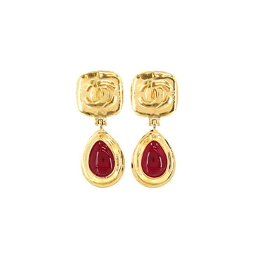 Chanel here mark color stone swing earrings gold red 97P accessories vintage Vintage Earring