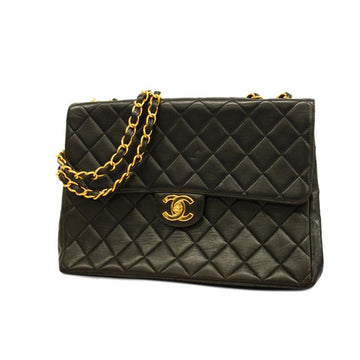 CHANEL Shoulder Bag Matelasse Big W Chain Lambskin Black Gold Hardware Women's