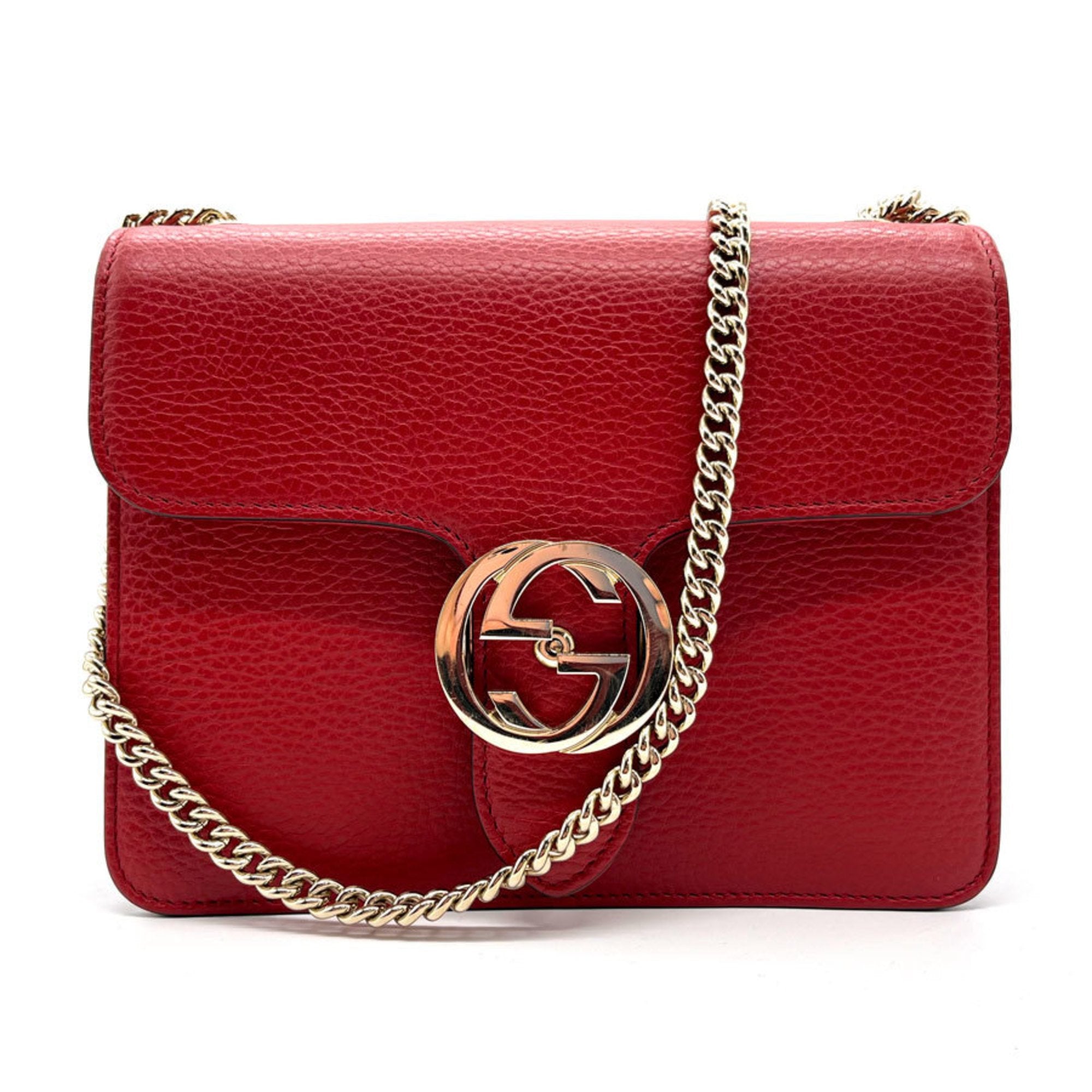 GUCCI Shoulder Bag Chain Interlocking G Leather Red Ladies 510304