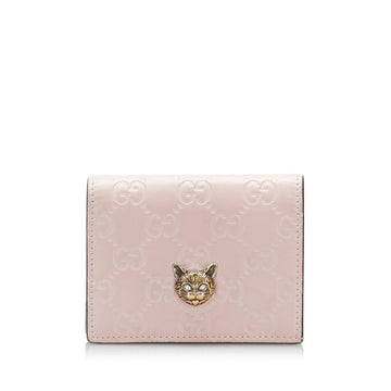 Gucci Shima Cat Bifold Wallet 548057 Pink Leather Ladies GUCCI