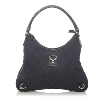 Gucci GG Canvas One Shoulder Bag 130737 Black Leather Ladies GUCCI