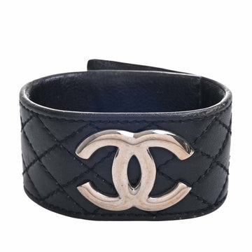 CHANEL Leather Matelasse Coco Mark Bracelet Black Ladies