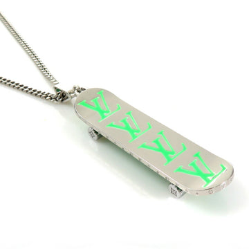 LOUIS VUITTON Necklace Pendant Skateboard Metal Silver x Green Men's MP3277