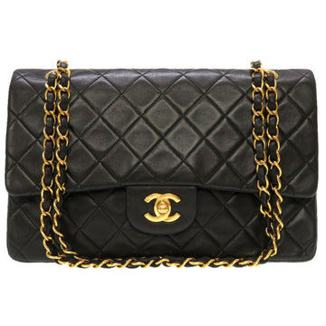 CHANEL Matelasse Lambskin Black Double Flap No.4 Gold Chain Shoulder Bag