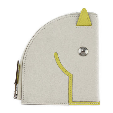 HERMES Paddock Wallet Coin Case Chevre Nata Jaune Citron Silver Hardware Purse Mini Z Engraved Cheval Horse Motif