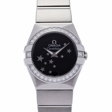 OMEGA Constellation 24MM Diamond Bezel 123.15.24.60.01.001 Ladies SS Watch Quartz Black Dial