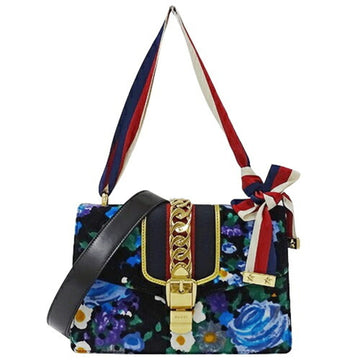 GUCCI bag ladies brand shoulder 2way Sylvie Shelley velor blue 421882 flower