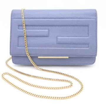 FENDI Wallet Chain Shoulder Bag FF Logo Leather Blue Gold Women's