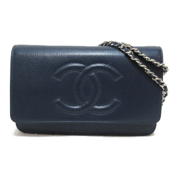 CHANEL Chain wallet Shoulder Bag Navy Caviar Skin [Grained Calf]