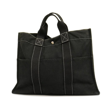 HERMES Tote Bag Deauville MM Canvas Black Silver Hardware Ladies