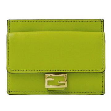 FENDI Card Case Women's Men's Zucca Baguette Leather Green 8M0423 Coin Purse Pass