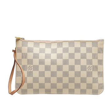 LOUIS VUITTON Damier Azur Neverfull Attached Pouch White Leather Ladies