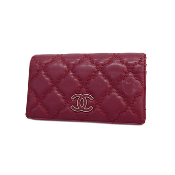 CHANELAuth  Ultra Stitch Bifold Long Wallet Women's Lambskin Red