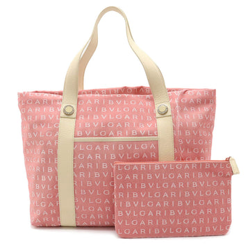 BVLGARI Mania Tote Bag Shoulder Canvas Leather Pink Cream 22282