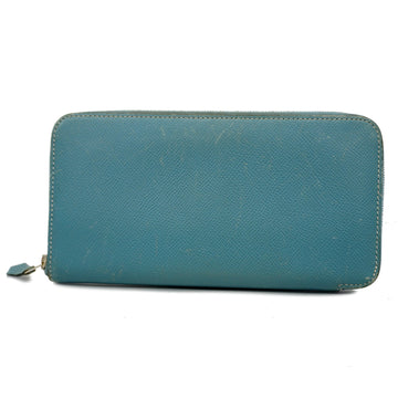 HERMES[3yd4229] Auth  bi-fold long wallet Azap long N stamped Epson Blue Jean silver metal