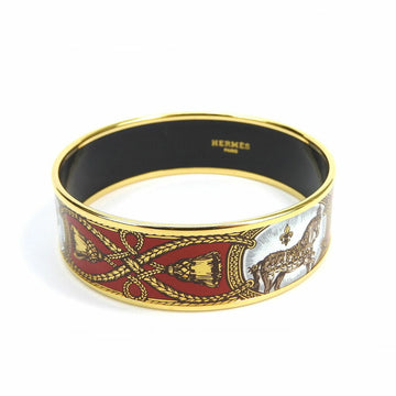 HERMES enamel bangle bracelet X engraved accessory carriage pattern cloisonne plated GP gold red ladies  accessories