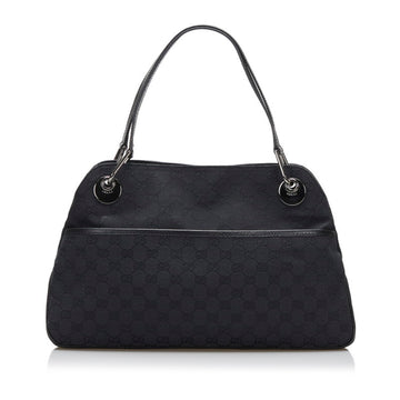 GUCCI GG Canvas Handbag Tote Bag 121023 Black Leather Ladies