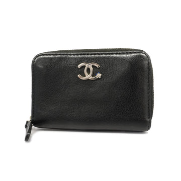 CHANEL[3ye5340] Auth  coin case leather black silver metal