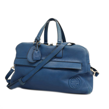 GUCCIAuth  Interlocking G 322055 Men,Women,Unisex Leather Boston Bag Blue