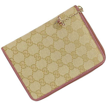 GUCCI 6 Hole Notebook Cover Beige Pink 163234 Canvas Leather  Agenda Butterfly Stone Women's GG Charm