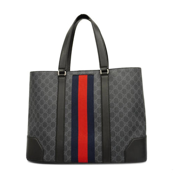 GUCCI Tote Bag GG Supreme 495560 Leather Black Silver Hardware Men's