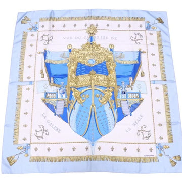 HERMES Scarf Carre 90 VUE DU CARROSSE DE LA GALERE REALE [Queen's Coronation] Light Blue x Multicolor 100% Silk Women's